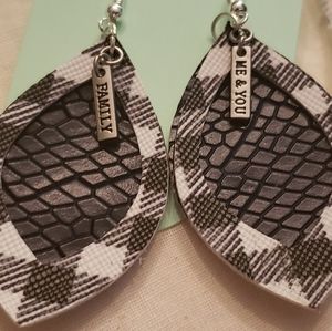 Faux Leather Black Plaid Teardrop Earrings